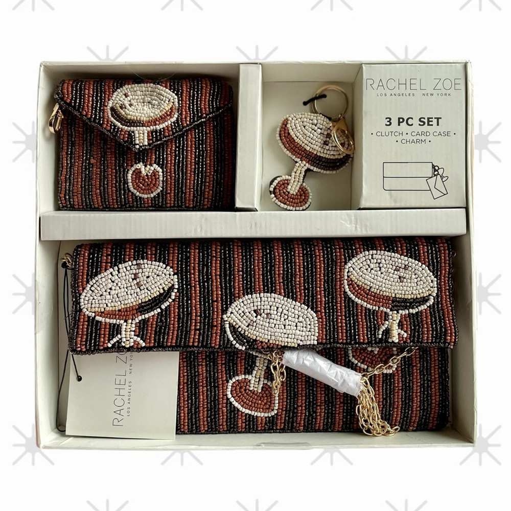 Rachel Zoe Women's Beaded Clutch Card Charm Set  Black Brown
